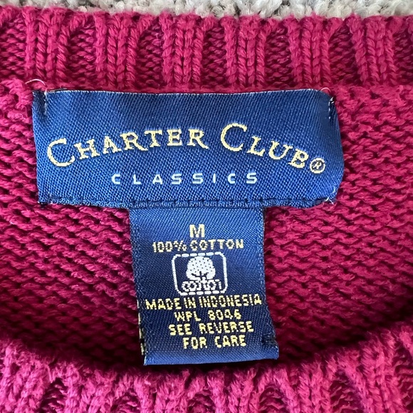 Charter Club Women’s 100% Cotton Full Sleeve Round Neck Ribbed Maroon Sweater M - Picture 2 of 9